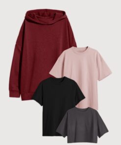 HOODIE OVERSIZE FRISADO + REMERA OVERSIZE + REMERA REGULAR FIT + REMERA CROP