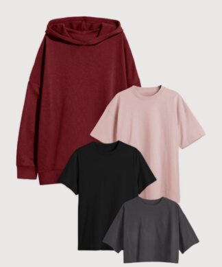 HOODIE OVERSIZE FRISADO + REMERA OVERSIZE + REMERA REGULAR FIT + REMERA CROP